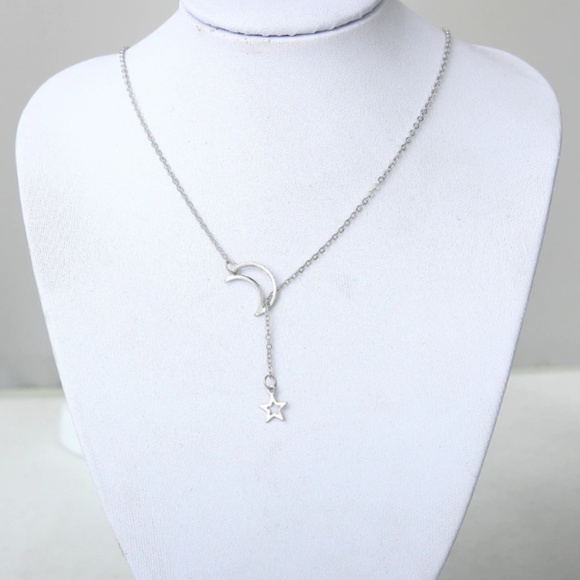 4 for $20 Moon Star Lariat Necklace (Silver) - Picture 2 of 5